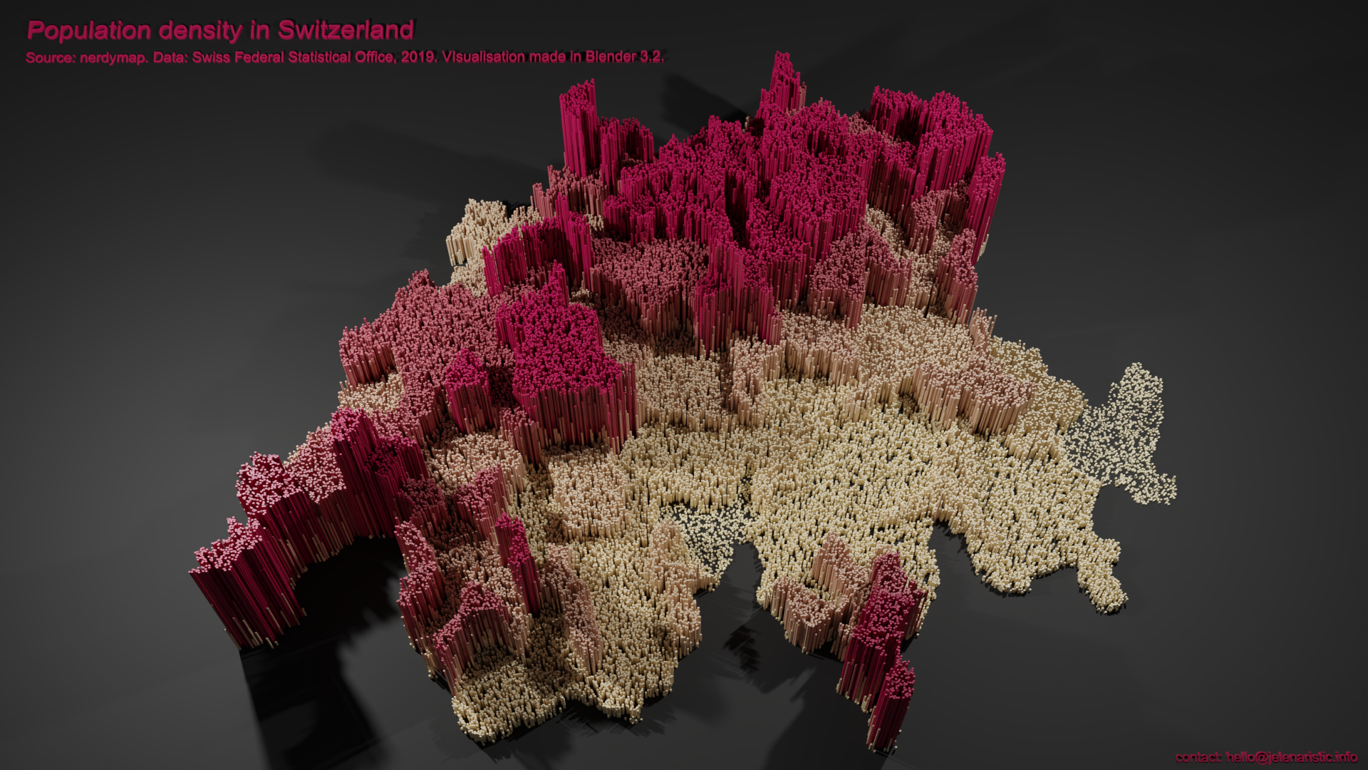 3d visualisation of population density in switzerland per district