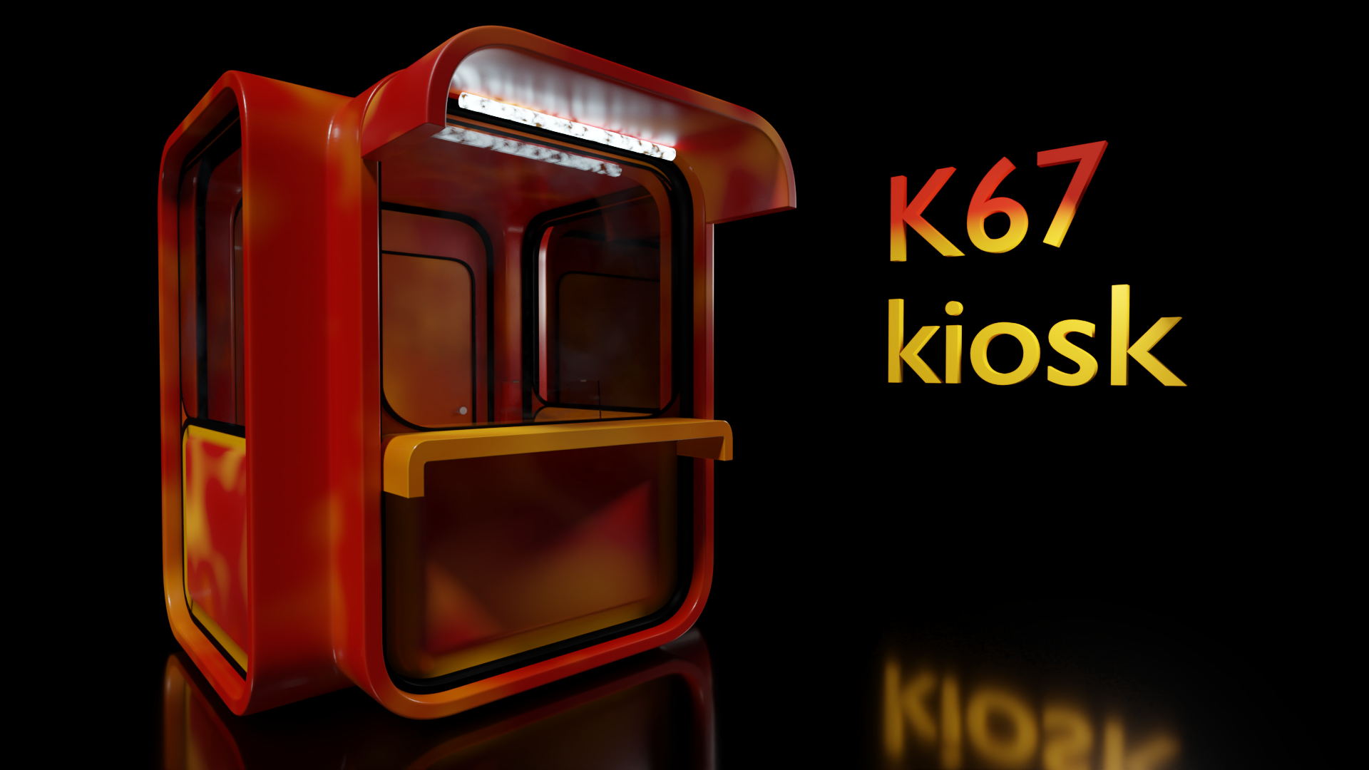 k67 kiosk red and yellow, made in Blender