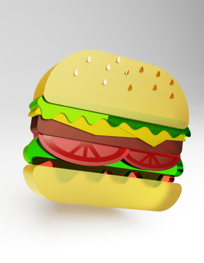 3d burger with glass texture on white background